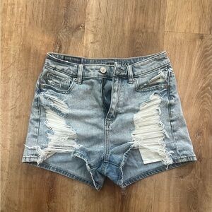 AE Women's Comfort Super Stretch Distressed Curvy Mom Denim Shorts